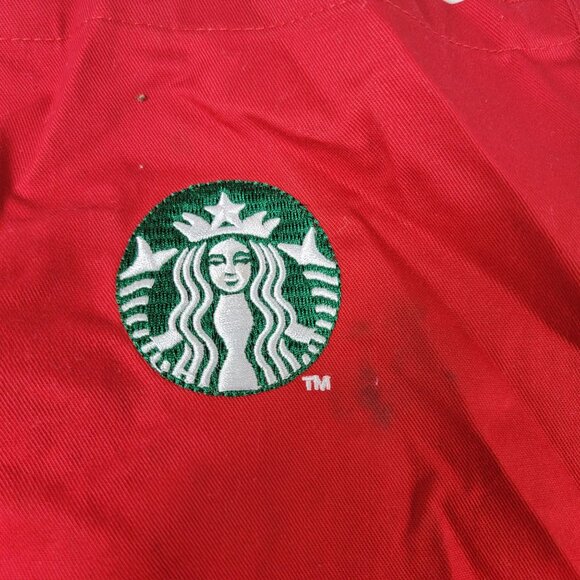 Starbucks Red Apron With Embroidered Logo 2 Pockets Adjustable Straps Workwear - Picture 6 of 6